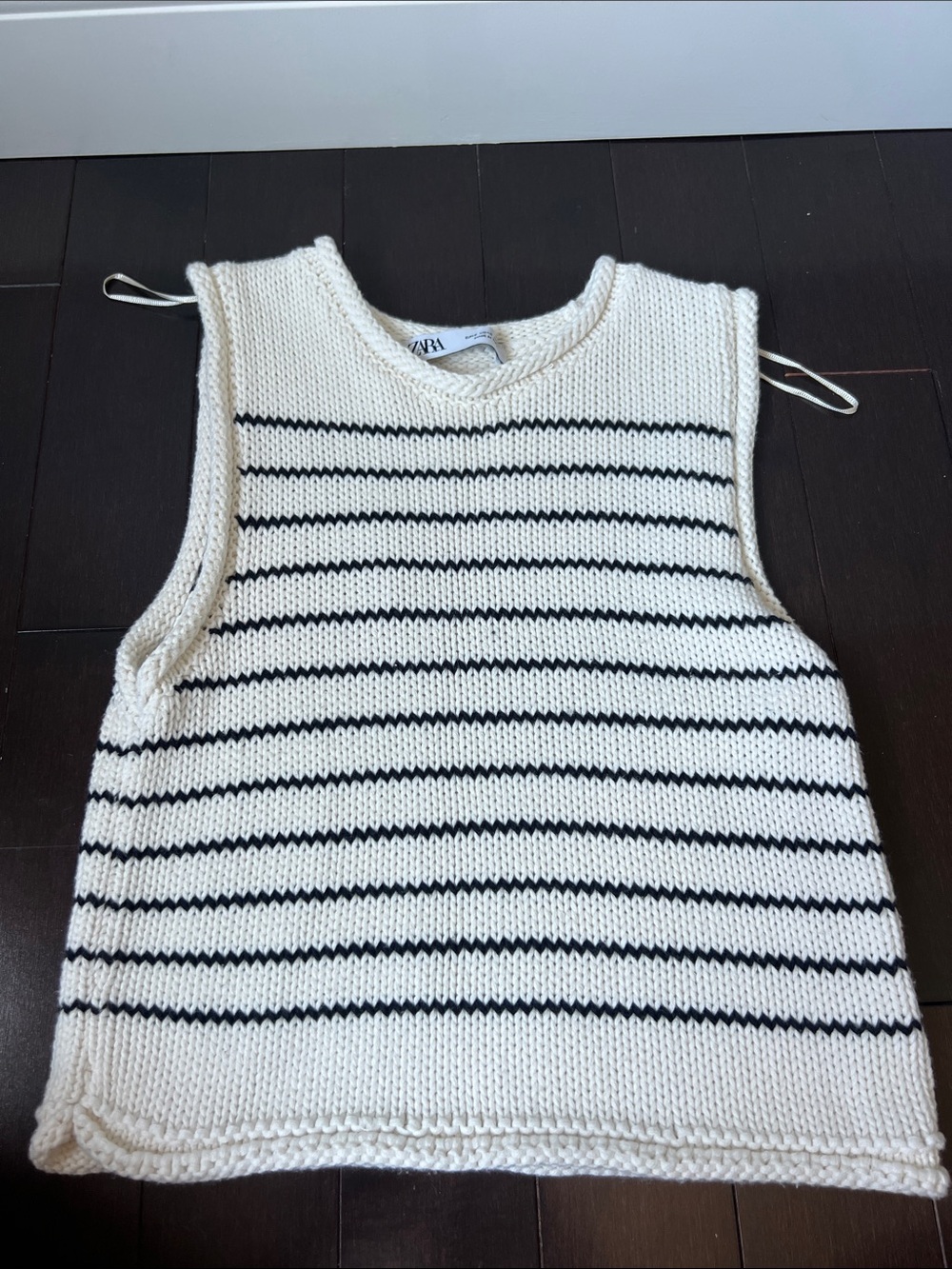 Zara Cream & Black Striped Knit Sweater Top